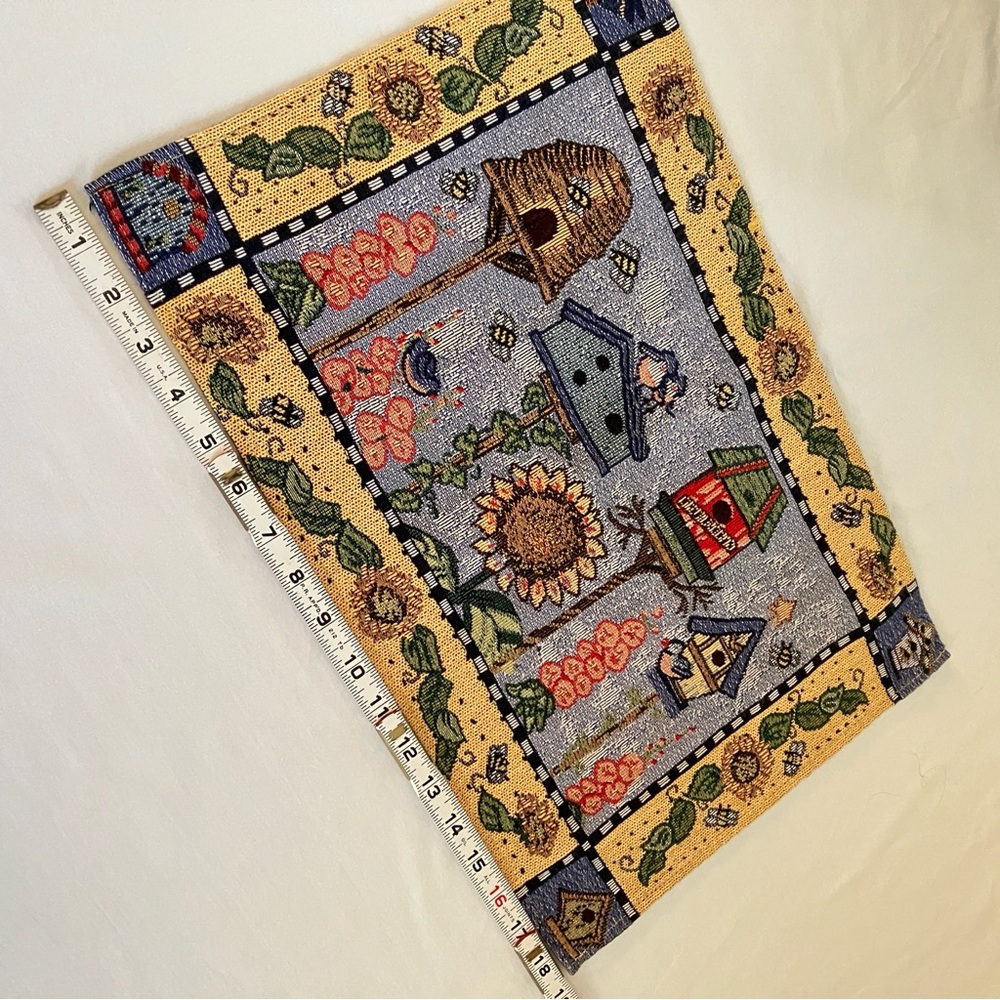 tapestry placemat birdhouses sunflowers and bees themed single mat rectangular - Picture 9 of 10